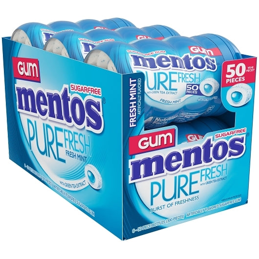 Mentos Sugar Free Pure Fresh Gum Fresh Mint Curvy Bottle, 6 x 6 x 50 PC Case - DOT product image 6