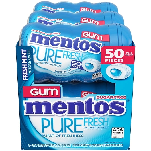 Mentos Sugar Free Pure Fresh Gum Fresh Mint Curvy Bottle, 6 x 6 x 50 PC Case - DOT product image 8