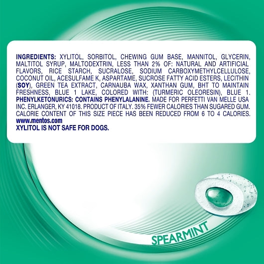 Mentos Sugar Free Pure Fresh Gum Spearmint Curvy Bottle, 6 x 6 x 50 PC Case - Candy & Confections