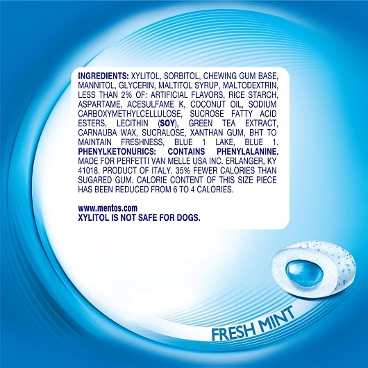 Mentos Sugar Free Pure Fresh Gum Fresh Mint Curvy Bottle, 6 x 4 x 50 PC Case - Candy & Confections