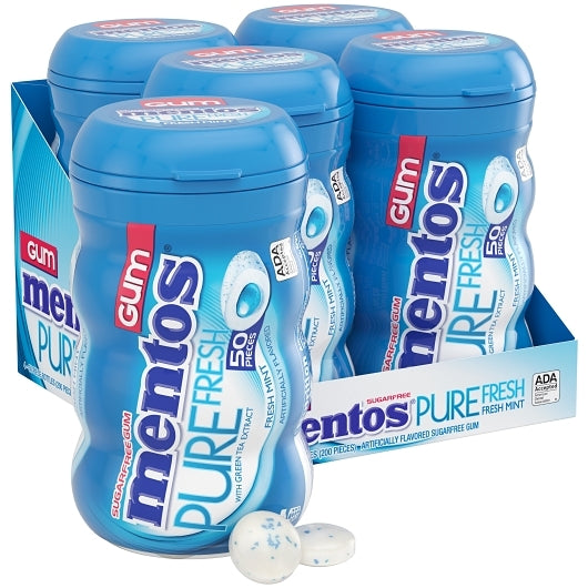 Mentos Sugar Free Pure Fresh Gum Fresh Mint Curvy Bottle, 6 x 4 x 50 PC Case - DOT product image 4