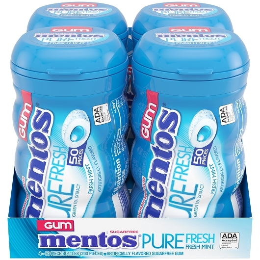 Mentos Sugar Free Pure Fresh Gum Fresh Mint Curvy Bottle, 6 x 4 x 50 PC Case - DOT product image 8