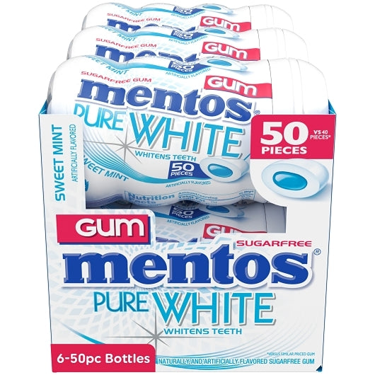 Mentos Sugar Free Pure Fresh Gum Pure White Curvy Bottle, 6 x 6 x 50 PC Case - DOT product image 3
