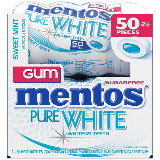 Mentos Sugar Free Pure Fresh Gum Pure White Curvy Bottle, 6 x 6 x 50 PC Case - DOT product image 6
