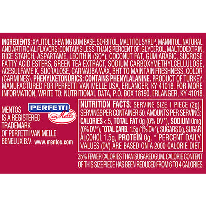 Mentos Sugar Free Pure Fresh Cinnamon Gum Curvy Bottle, 6 x 6 x 50 PC Case - Candy & Confections