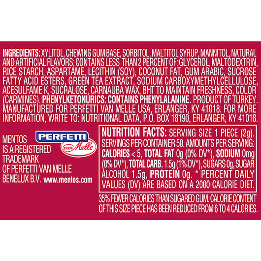 Mentos Sugar Free Pure Fresh Cinnamon Gum Curvy Bottle, 6 x 6 x 50 PC Case - Candy & Confections