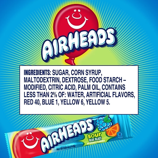 Airheads Sour Blue Blast, 12 x 36 x 0.55 oz Case - Candy & Confections - image 2