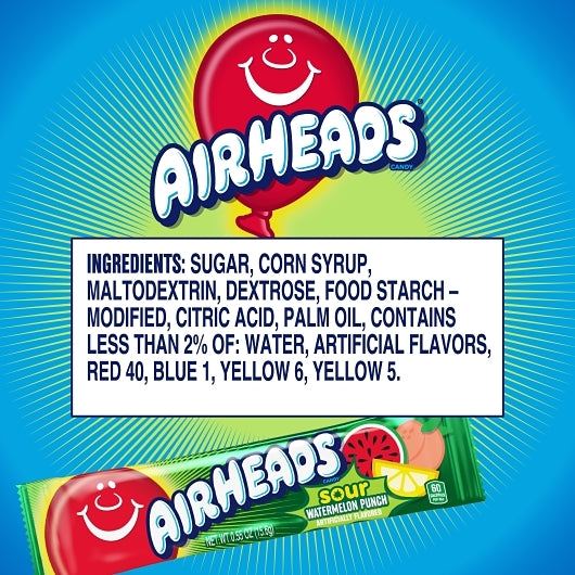 Airheads Sour Watermelon, 12 x 36 x 0.55 oz Case - Candy & Confections - image 2