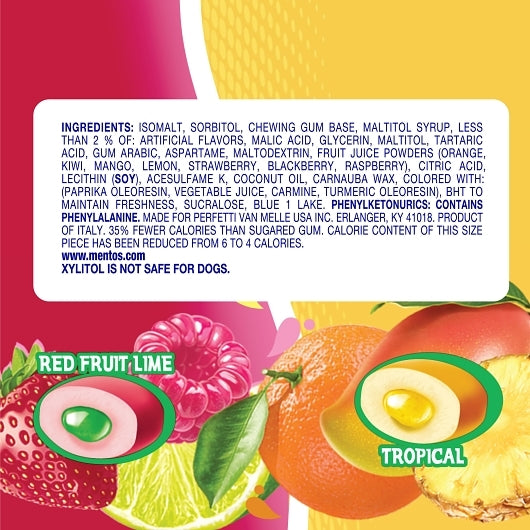 Mentos SUGAR FREE GUM MIXED FRUIT CURVY BOTTLE, 6 x 4 x 50 PC Case - DOT product image 4