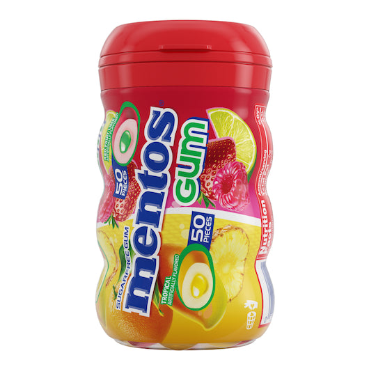 Mentos Sugar Free Gum Mixed Fruit Curvy Bottle, 6 x 4 x 50 PC Case - Candy & Confections