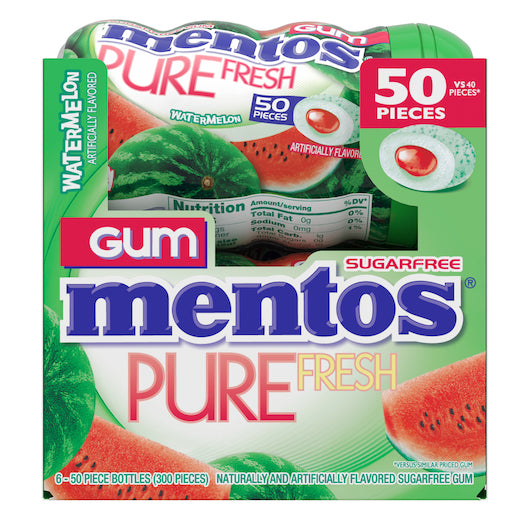 Mentos Sugar Free Pure Fresh Gum Watermelon Curvy Bottle, 6 x 6 x 50 PC Case - DOT product image 5