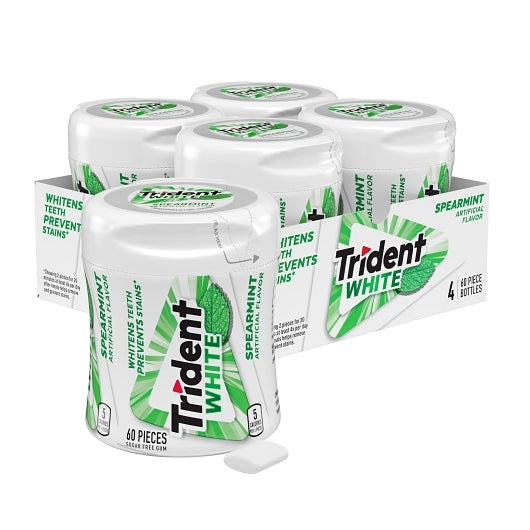 Trident Sugar Free White Spearmint Gum, 6 x 4 x 60 ct Case - Candy & Confections