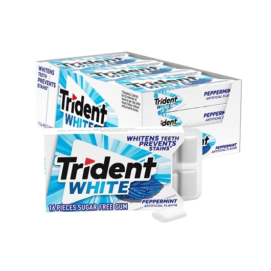 Trident Sugar Free White Peppermint Gum, 18 x 9 x 16 ct Case - Candy & Confections