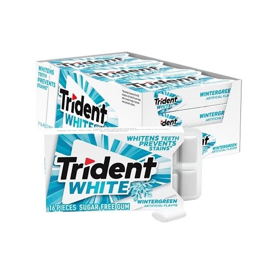 Trident Sugar Free White Wintergreen Gum, 18 x 9 x 16 ct Case - Candy & Confections