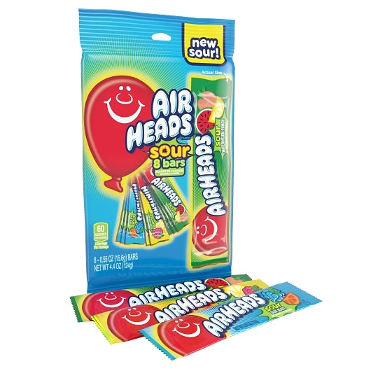 Airheads Sour individually wrapped full-sized candy bars, 12 x 4.4 oz Case - Candy & Confections