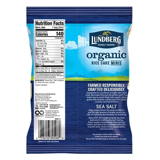 Lundberg Family Farms Mini Rice Cakes Sea Salt, 24 x 1 oz Case - Bakery & Desserts - image 2