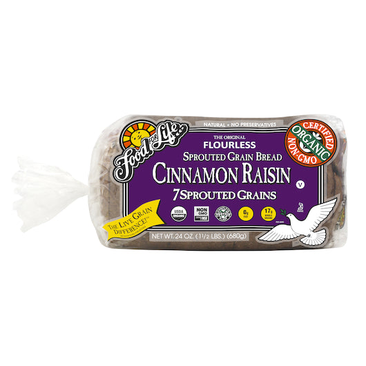 Food For Life ORGANIC 7 SPROUTED WHOLE GRAIN CINNAMON RAISIN BREAD, 6 x 24 oz Case - DOT product image 6