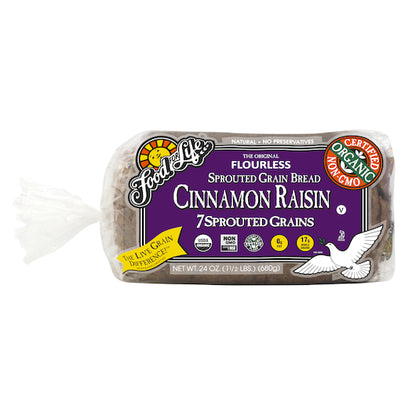 Food For Life ORGANIC 7 SPROUTED WHOLE GRAIN CINNAMON RAISIN BREAD, 6 x 24 oz Case - DOT product image 6