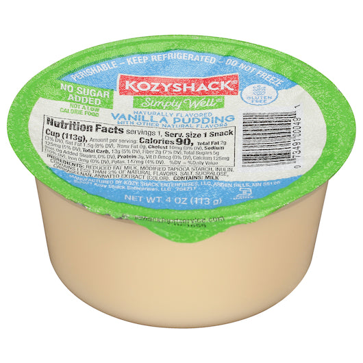 Kozy Shack Simply Well Vanilla Pudding, 48 x 4 oz Case - Bakery & Desserts
