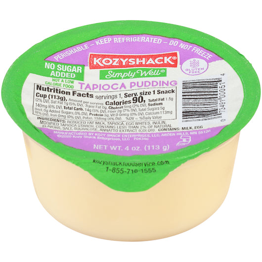 Kozy Shack Simply Well Tapioca Pudding, 48 x 4 oz Case - Bakery & Desserts