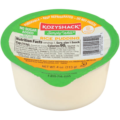 Kozy Shack Simply Well Rice Pudding, 48 x 4 oz Case - Bakery & Desserts