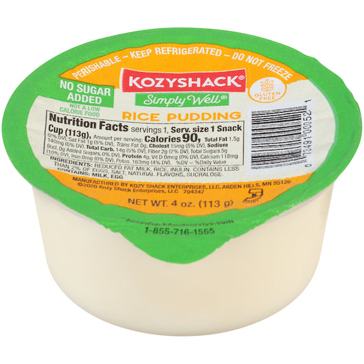 Kozy Shack Simply Well Rice Pudding, 48 x 4 oz Case - Bakery & Desserts
