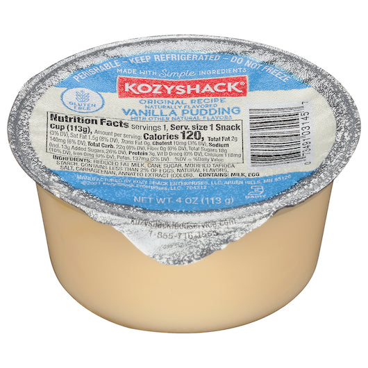 Kozy Shack Vanilla Pudding, 48 x 4 oz Case - Bakery & Desserts