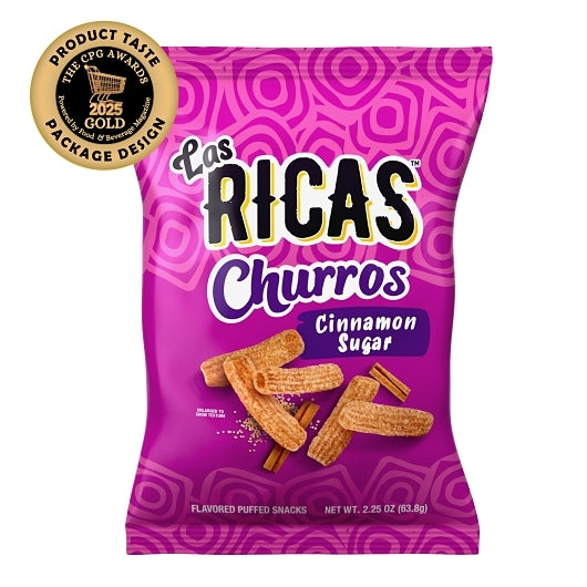 Las Ricas Cinnamon Sugar Churros Authentic Hispanic Puffed Snacks, 6 x 2.25 oz Case - Snacks