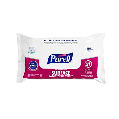 Purell Foodservice Surface Sanitizing Wipes, T Flowpack, 12 x 1 ct Case - Cleaners & Sanitizers