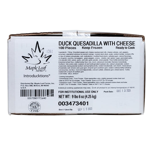 Maple Leaf Farm Ready to Cook Duck Quesadilla, 4 x 25 x 1.5 oz Case - DOT product image 7