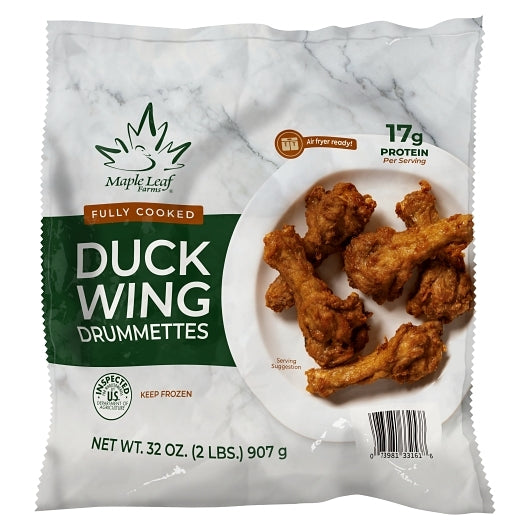 Maple Leaf Farms Fully Cooked Frozen Duck Wing Drumettes, 5 x 2 lb Case - Frozen & Refrigerated