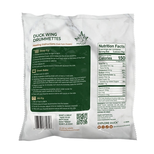 Maple Leaf Farms Fully Cooked Frozen Duck Wing Drumettes, 5 x 2 lb Case - DOT product image 3