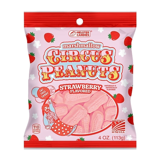Melster Strawberry Circus Peanuts Peg Bag, 10 x 4 oz Case - Candy & Confections
