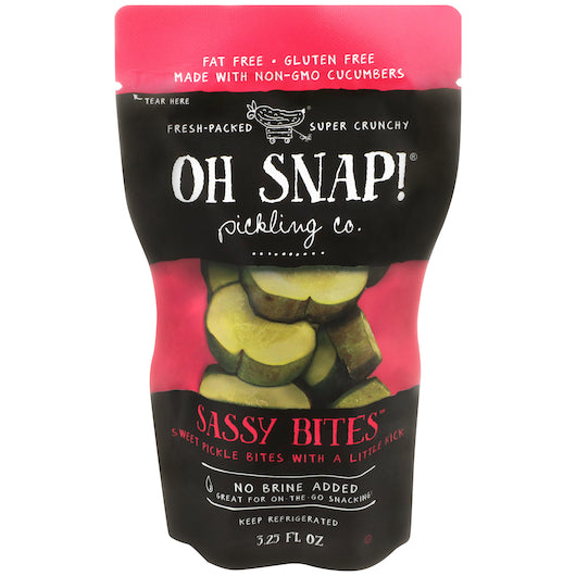 Oh Snap! Sassy Bites Pickle Chip Single Serve Pouch Pouches, 12 x 3.25 oz Case - Condiments & Sauces