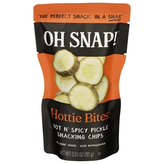 Oh Snap Pickling Hottie Bites Snacking Pickle Chip Single Serve Pouches, 12 x 3.25 oz Case - Condiments & Sauces