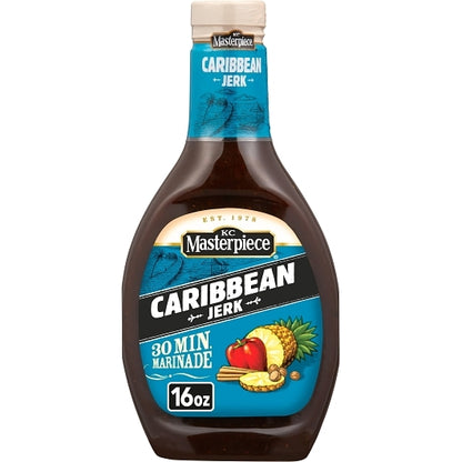 Kc Masterpiece Spiced Caribbean Jerk Marinade and BBQ Sauce Bottle, 6 x 16 fl oz Case - Condiments & Sauces