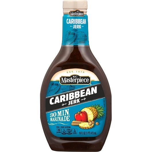 Kc Masterpiece Spiced Caribbean Jerk Marinade and BBQ Sauce Bottle, 6 x 16 fl oz Case - DOT product image 2