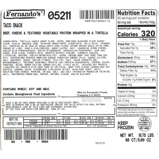 Fernandos Whole Grain Taco Snack, 1 x 60 each Case - DOT product image 4
