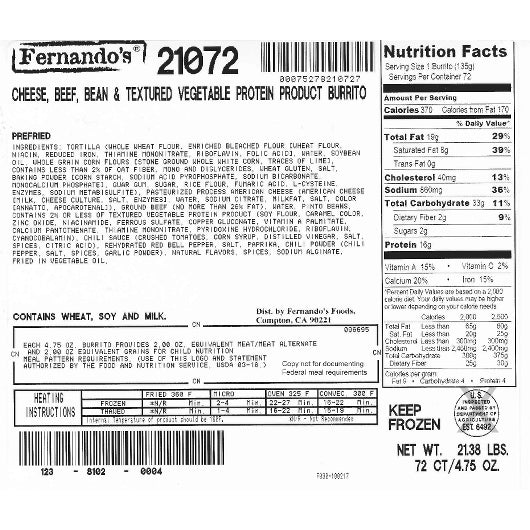 Conagra El Extremo Refried Bean, Cheese & Beef Whole Grain Burrito, 1 x 72 each Case - DOT product image 5