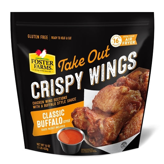 Foster Farms Classic Buffalo Style Crispy Wings, 6 x 16 oz Case - Frozen Meat & Seafood