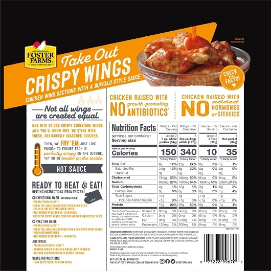 Foster Farms Classic Buffalo Style Crispy Wings, 6 x 16 oz Case - Frozen Meat & Seafood - image 2