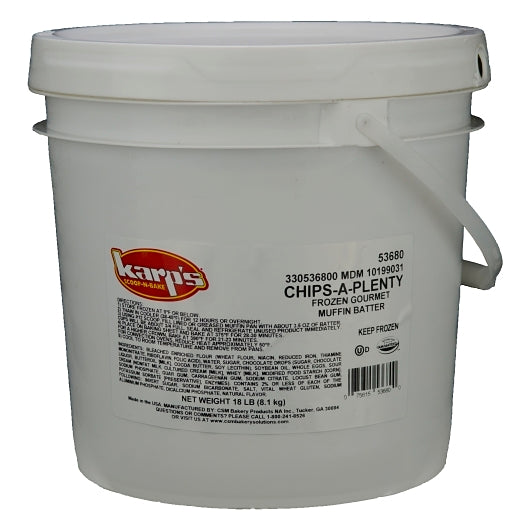 Baker and Baker Scoop-N-Bake Chips A Plenty Muffin Batter, 1 x 18 lb Case - GS1 closed shipping case image
