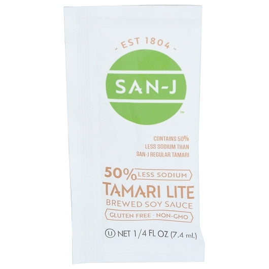 San-J Reduced Sodium Tamari Portion Packs, 200 x 0.25 fl oz Case - Condiments & Sauces