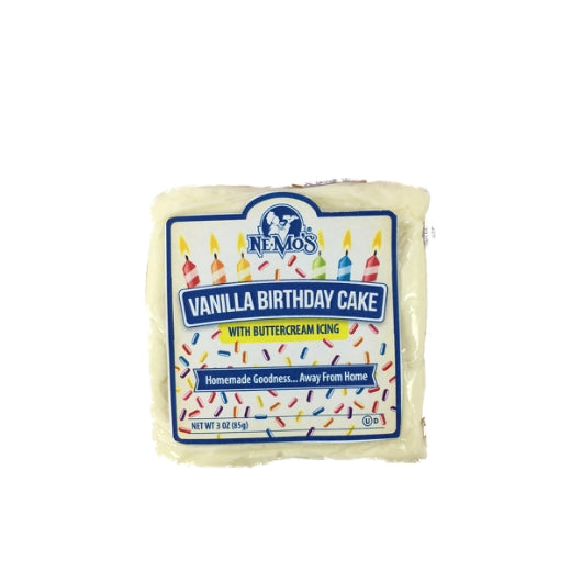 Nemo's Cake Squares Vanilla Birthday Cake Square, 6 x 6 x 3 oz Case - Bakery & Desserts