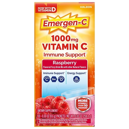 Emergen-C VITAMIN C RASPBERRY, 4 x 3 x 30 each Case - Alternate product angle or state
