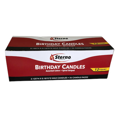 Sterno Candle Lamp Spiral Stripe Birthday Candle, 12 x 12 x 36 ct Case - Candles & Lamps
