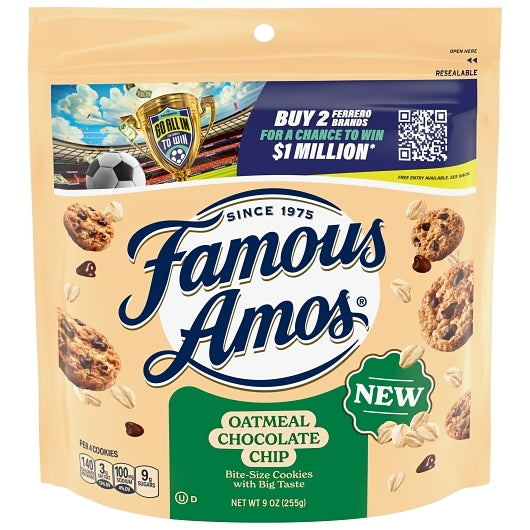 Famous Amos Oatmeal Chocolate Chip Bite Size Cookies Bag, 8 x 9 oz Case - Bakery & Desserts