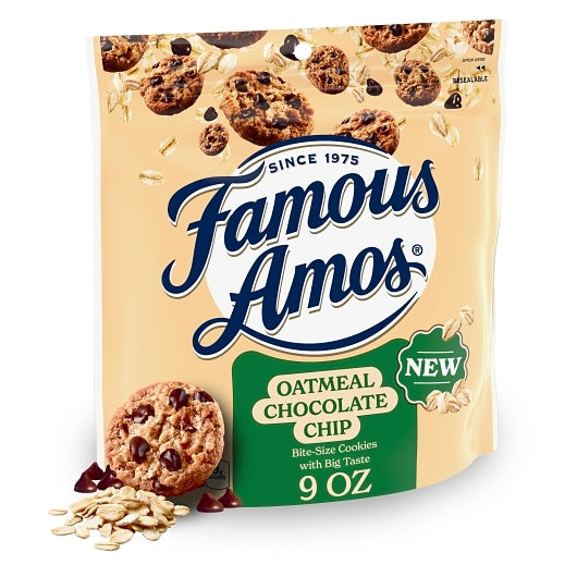 Famous Amos Oatmeal Chocolate Chip Bite Size Cookies Bag, 8 x 9 oz Case - Bakery & Desserts - image 2