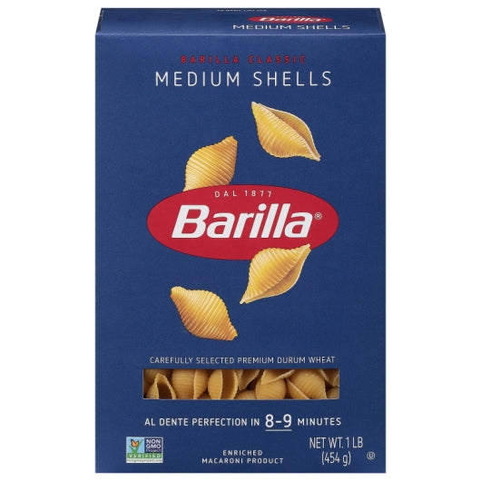 Barilla Medium Shells Pasta, 12 x 16 oz Case - Pantry Ingredients