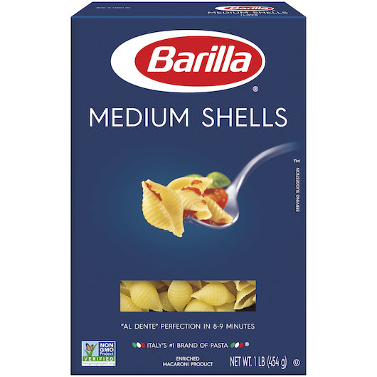 Barilla Medium Shells Pasta, 12 x 16 oz Case - Pantry Ingredients